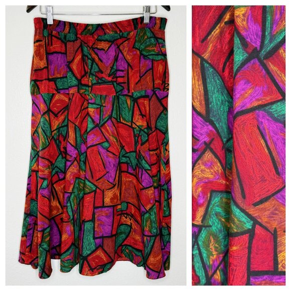 Price FIRM Vintage Skirt 90s Purple Red Green Abstract Printed Skirt | XL/0X - Picture 1 of 7
